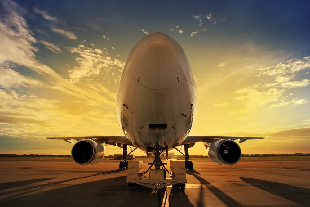 Cargo aircraft at sunset